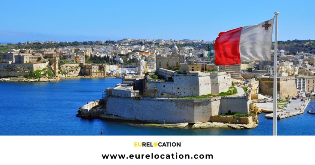 Malta Island view, with flag